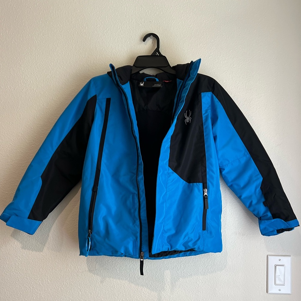 Spyder Kids Ski Jacket | Size Medium (10–12) | Blue & Black Winter Coat